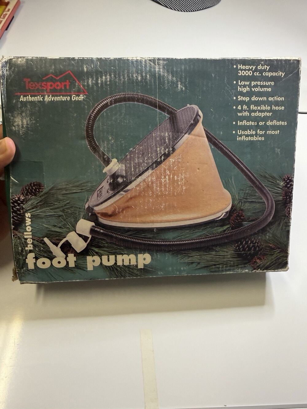 VTG Texsport Bellows Foot Pump 3000cc 4 Ft Hose Camping Air Mattress 1999